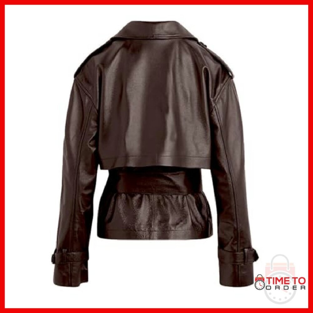 Faux Leather Belted Trench Coat Moto Jacket Women's Size Small - Picture 7 of 7